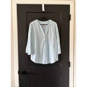 Chicos Size 3 Chambray Denim Bell Sleeve Top Relaxed Tunic Blouse